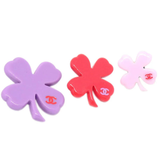 Chanel 3set Brooch Pin Purple Red Pink Clover 04P