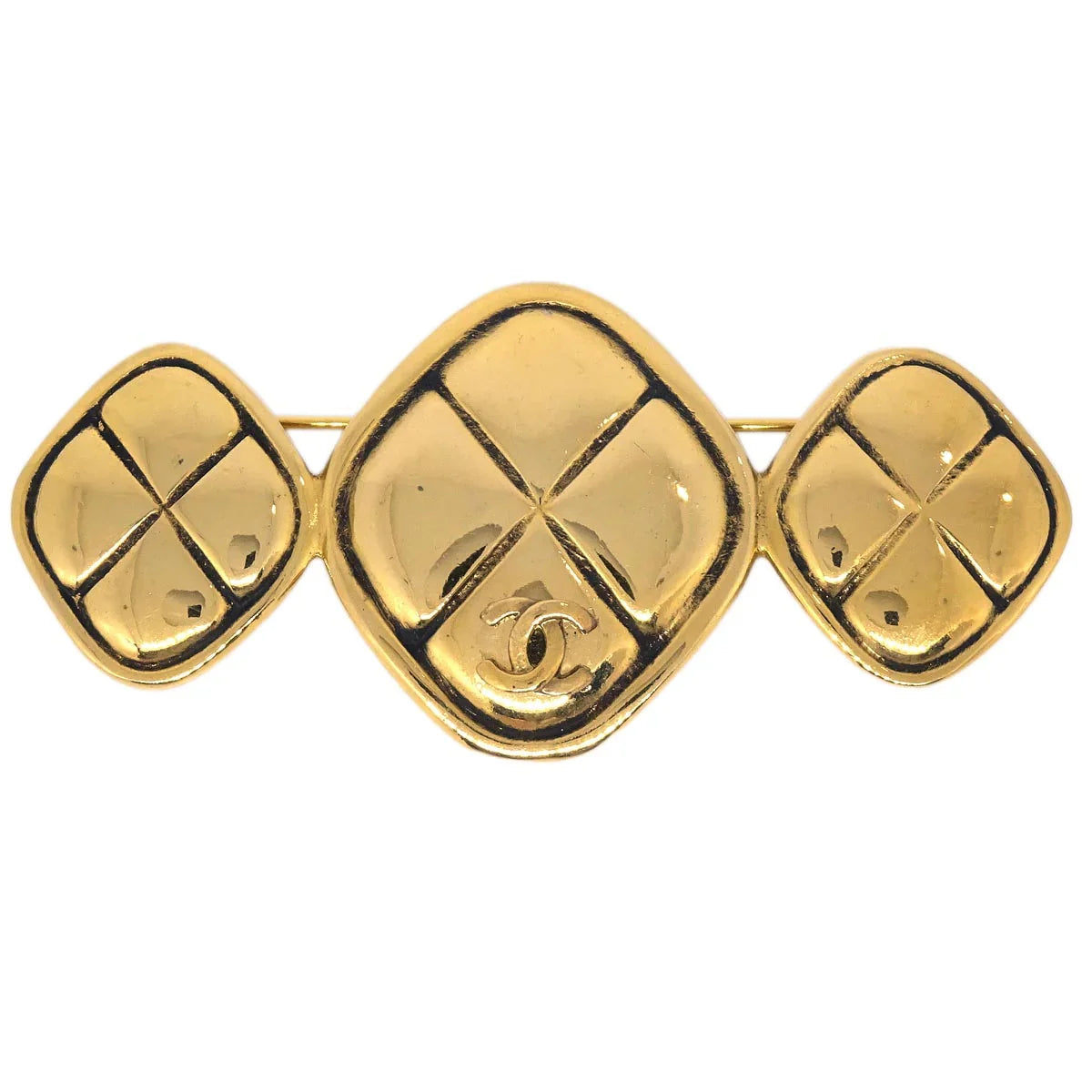 Chanel Triple Rhombus Brooch Pin Gold