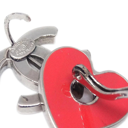 Chanel Heart Silver Dangle Piercing Earrings 04P