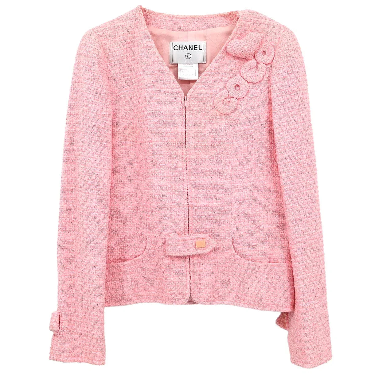 Chanel 2004 Zip Up Collarless Jacket Pink #40
