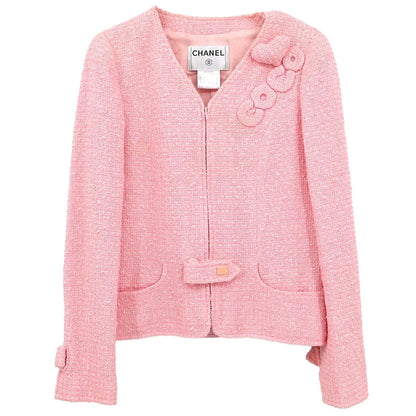 Chanel 2004 Zip Up Collarless Jacket Pink #40