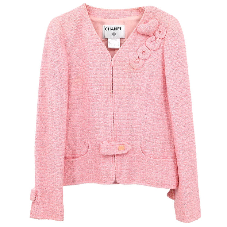 Chanel 2004 Zip Up Collarless Jacket Pink #40