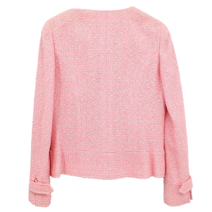 Chanel 2004 Zip Up Collarless Jacket Pink #40