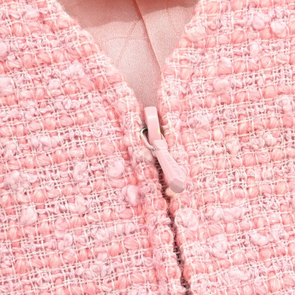 Chanel 2004 Zip Up Collarless Jacket Pink #40
