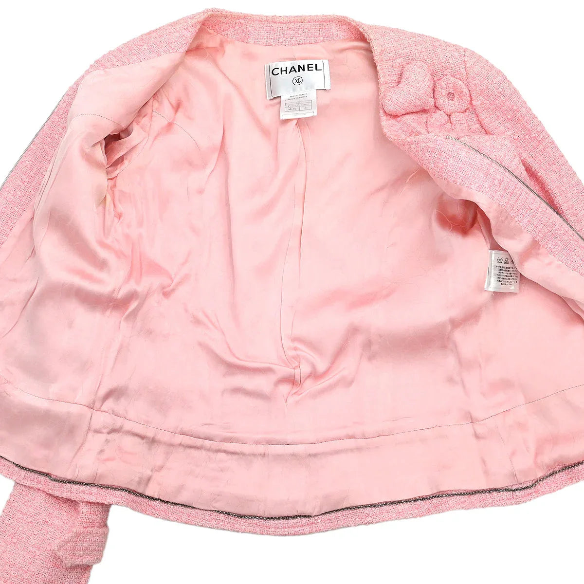 Chanel 2004 Zip Up Collarless Jacket Pink #40