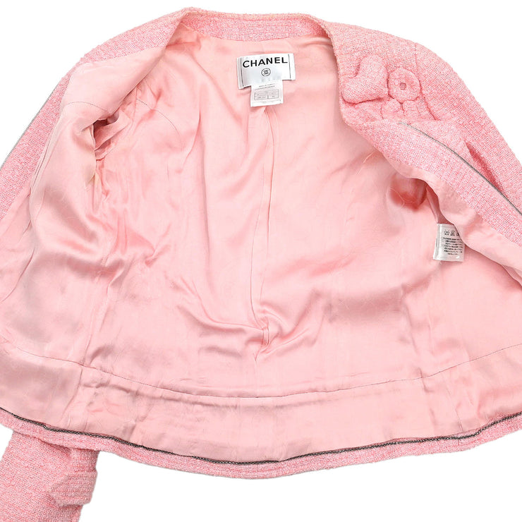 Chanel 2004 Zip Up Collarless Jacket Pink #40