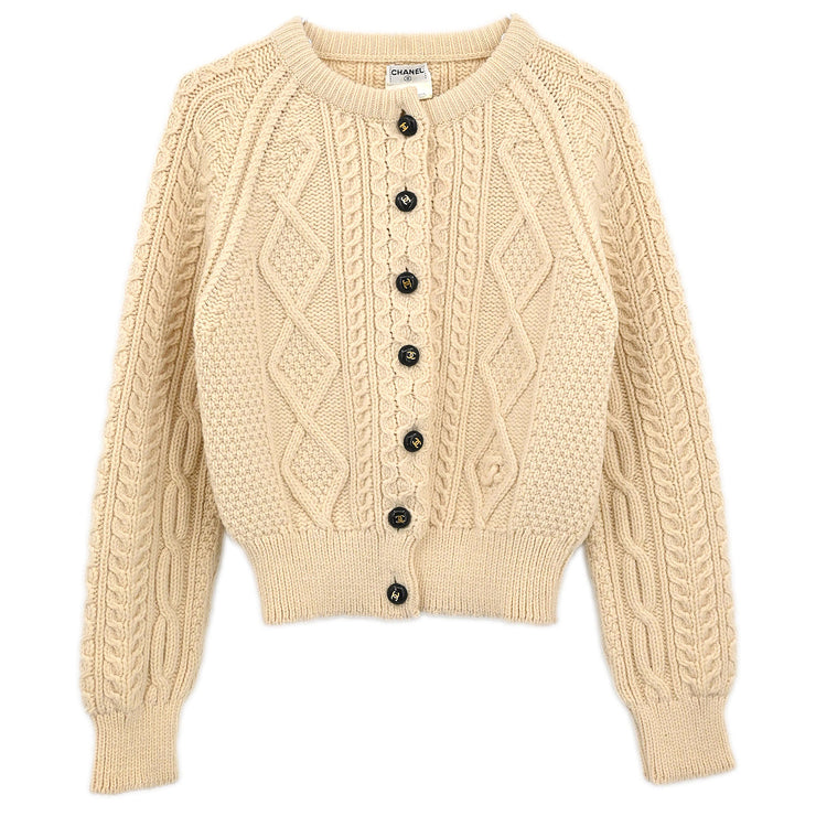 Chanel 1996 Cardigan Fisherman Sweater White #38