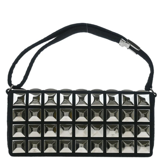 Chanel 2003-2004 Black Cotton Ice Cube Shoulder Bag