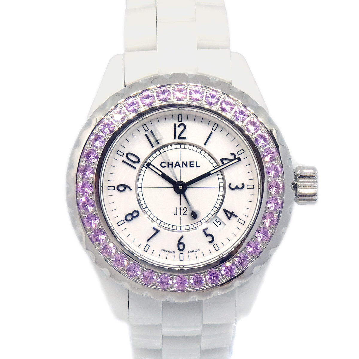 Chanel Ref.H2010 J12 33mm Quartz Watch Ceramic SS Diamond Pink Sapphire