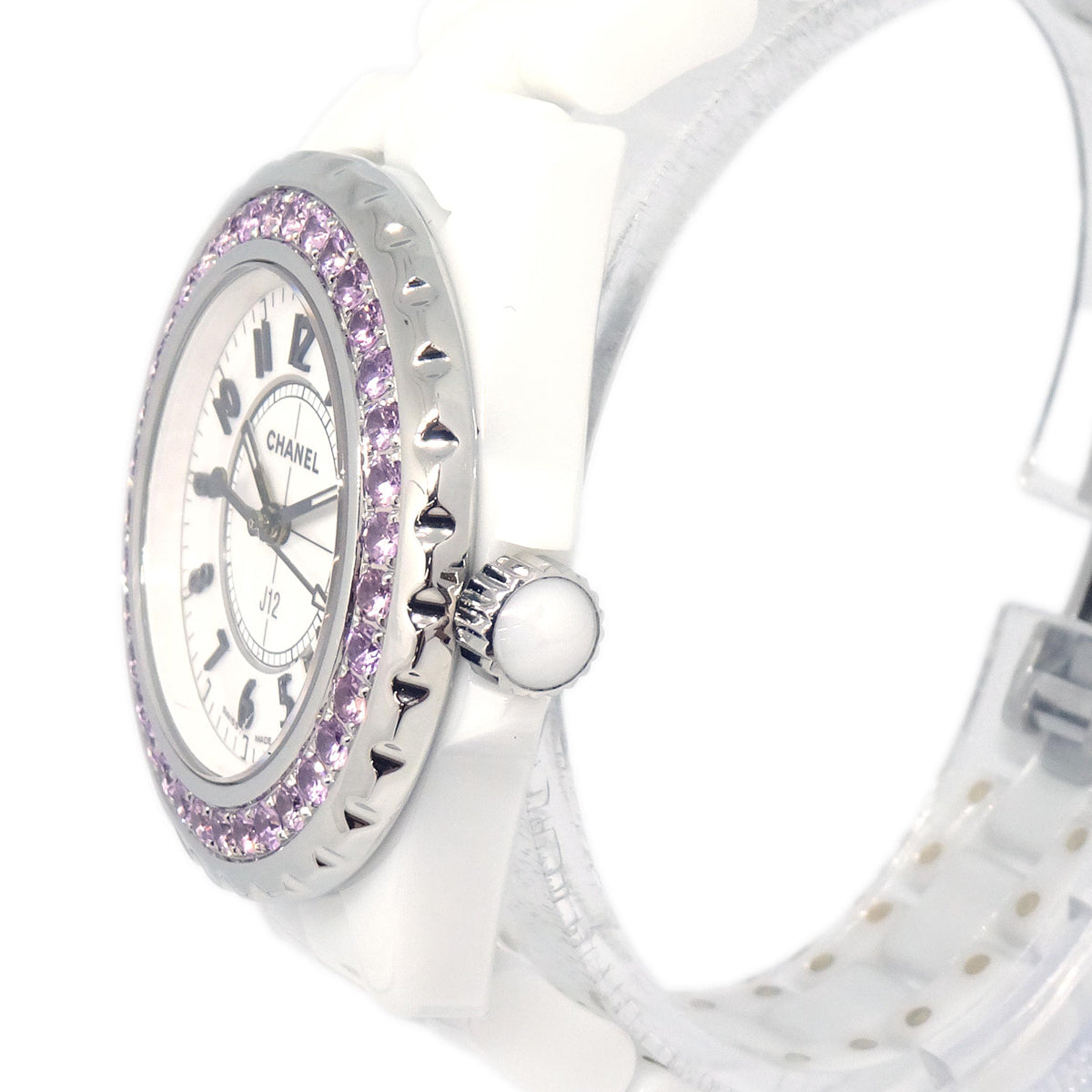 Chanel Ref.H2010 J12 33mm Quartz Watch Ceramic SS Diamond Pink Sapphire