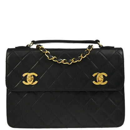 Chanel 1989-1991 Black Lambskin 2way Shoulder Handbag
