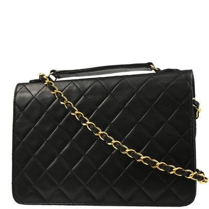 Chanel 1989-1991 Black Lambskin 2way Shoulder Handbag