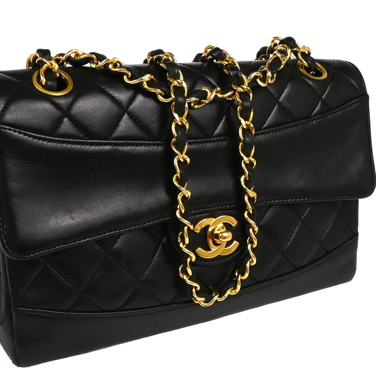 Chanel 1989-1991 Black Lambskin Shoulder Bag