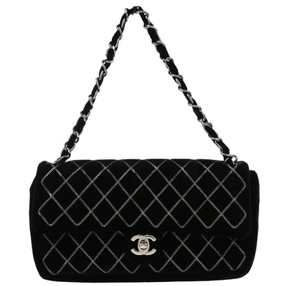 Chanel Black Velvet East West Handbag