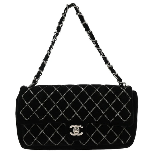 Chanel Black Velvet East West Handbag