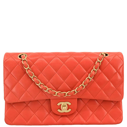 Chanel Orange Lambskin Medium Classic Double Flap Shoulder Bag