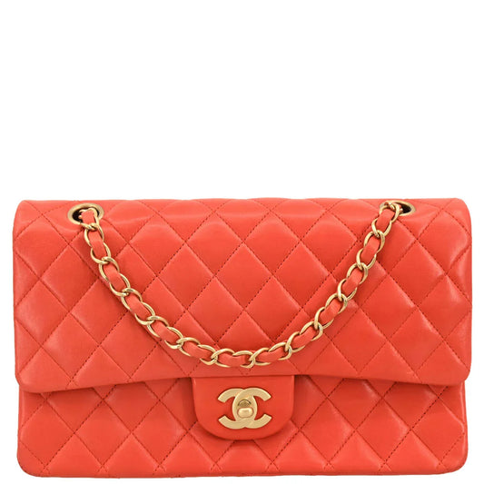 Chanel Orange Lambskin Medium Classic Double Flap Shoulder Bag