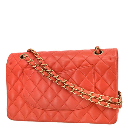 Chanel Orange Lambskin Medium Classic Double Flap Shoulder Bag