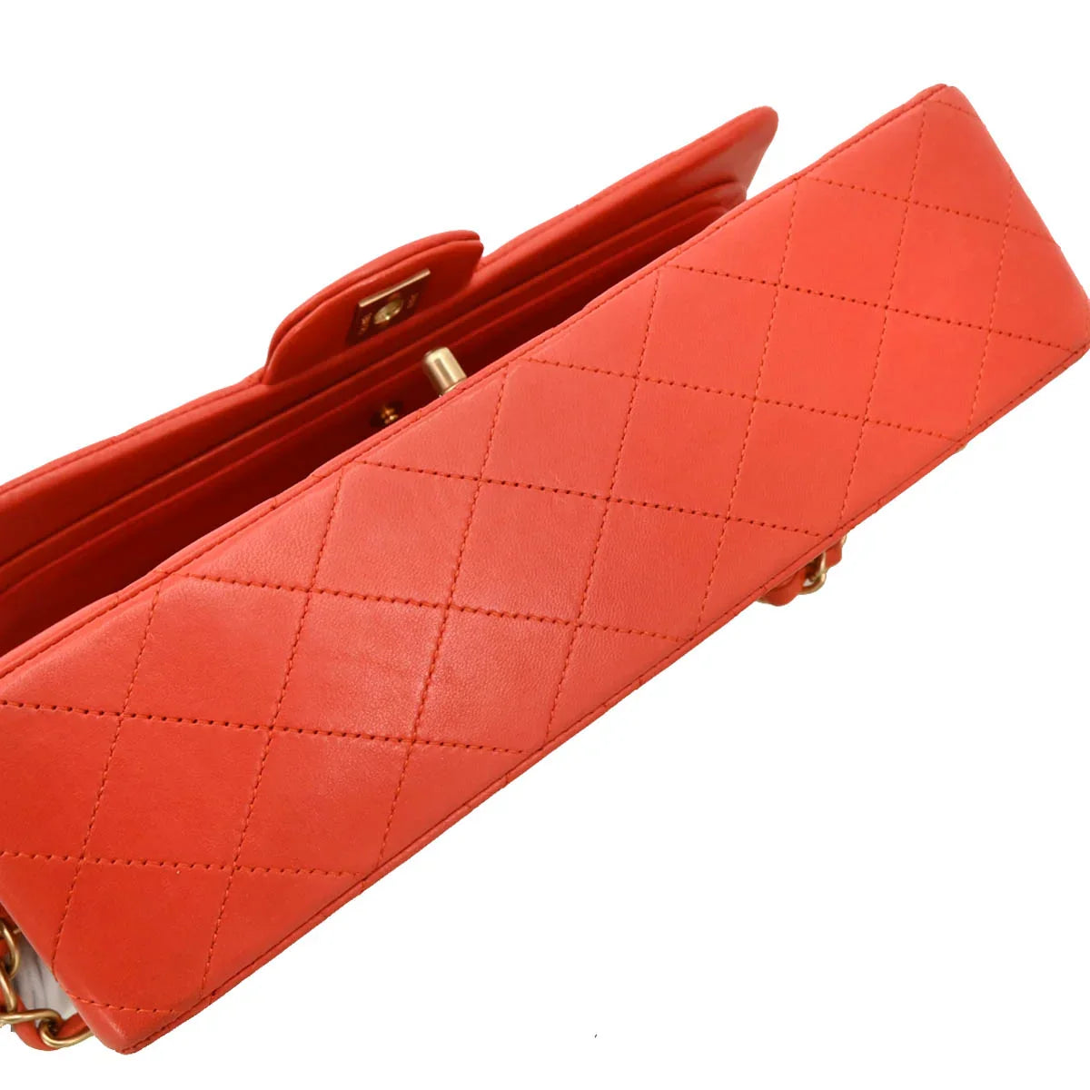 Chanel Orange Lambskin Medium Classic Double Flap Shoulder Bag