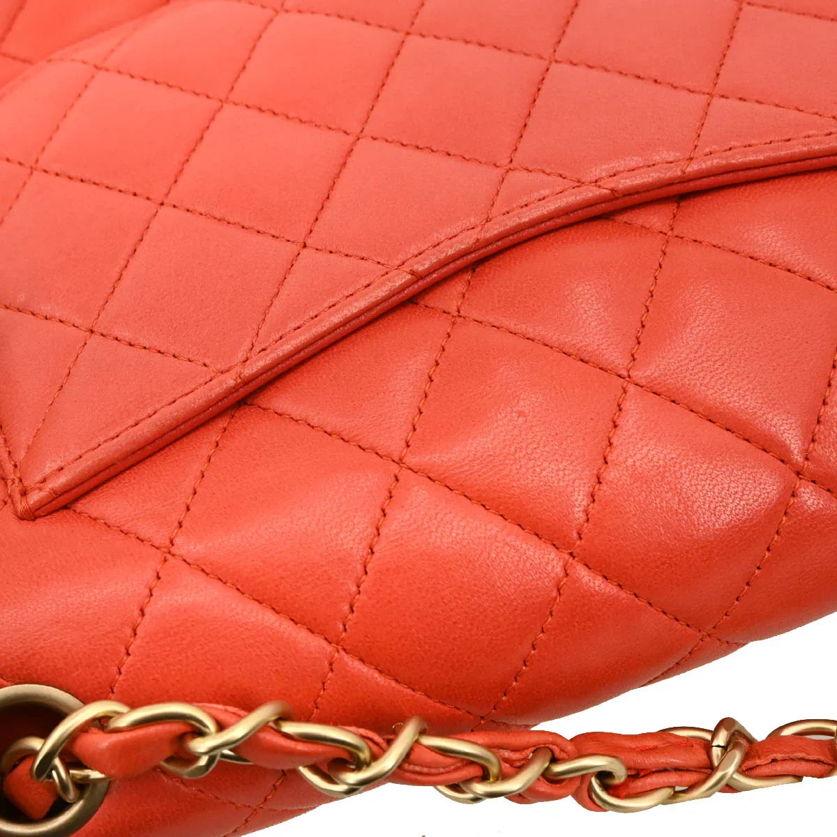 Chanel Orange Lambskin Medium Classic Double Flap Shoulder Bag