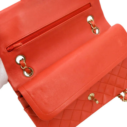 Chanel Orange Lambskin Medium Classic Double Flap Shoulder Bag