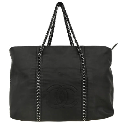 Chanel Black Calfskin Luxury Line Chain Tote Handbag