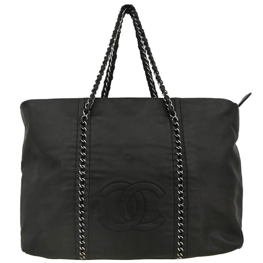 Chanel Black Calfskin Luxury Line Chain Tote Handbag