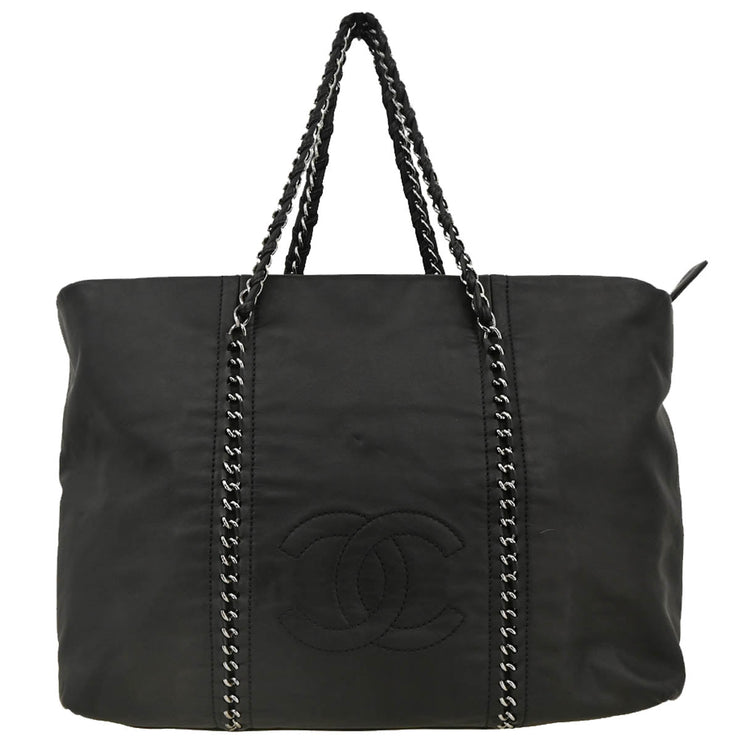Chanel 2005-2006 Black Calfskin Luxury Line Chain Tote Handbag