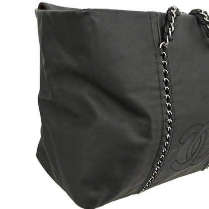 Chanel Black Calfskin Luxury Line Chain Tote Handbag