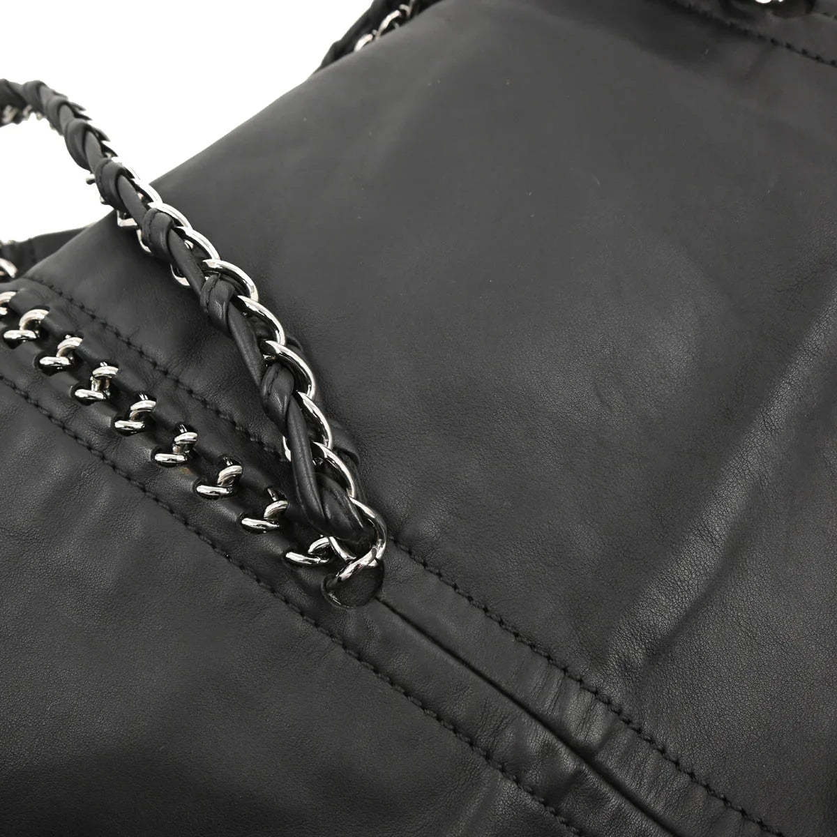 Chanel Black Calfskin Luxury Line Chain Tote Handbag