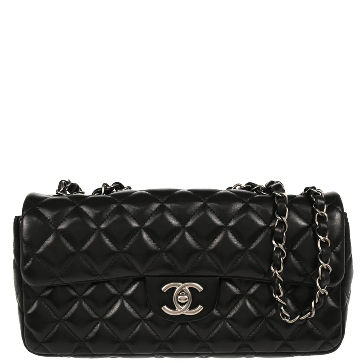 Chanel Black Lambskin East West Shoulder Bag