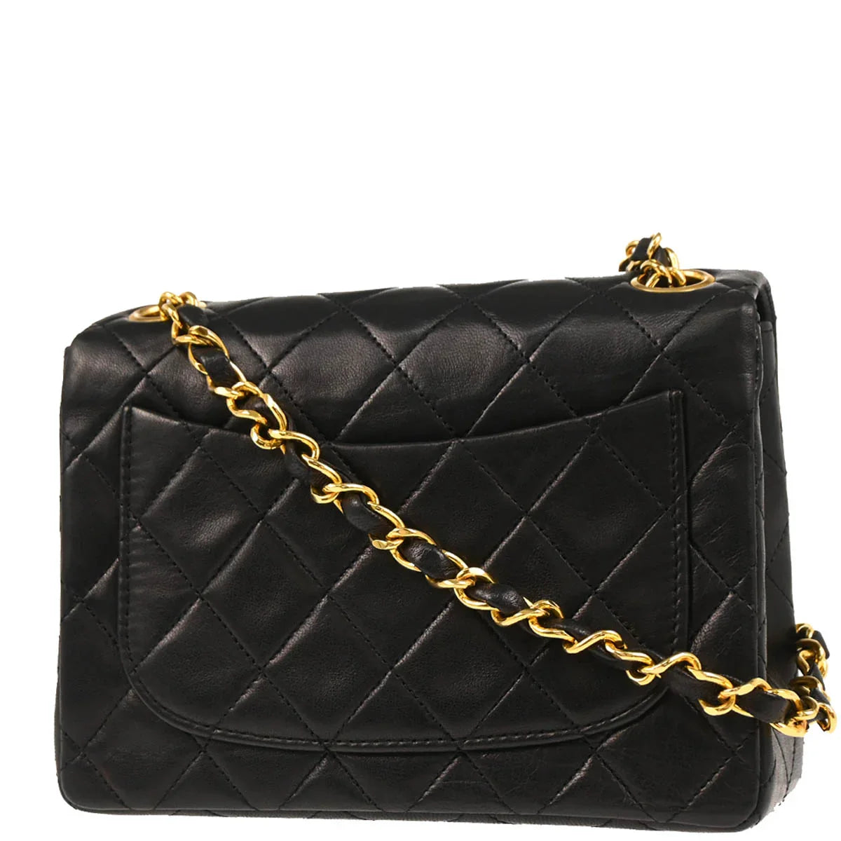 Chanel 1989-1991 Black Lambskin Mini Classic Square Flap Shoulder Bag