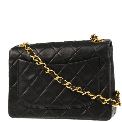 Chanel 1989-1991 Black Lambskin Mini Classic Square Flap Shoulder Bag