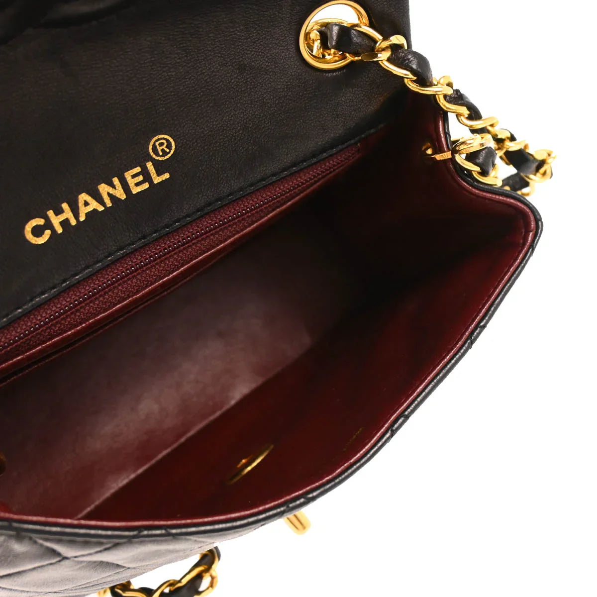 Chanel 1989-1991 Black Lambskin Mini Classic Square Flap Shoulder Bag