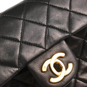 Chanel 1989-1991 Black Lambskin Mini Classic Square Flap Shoulder Bag