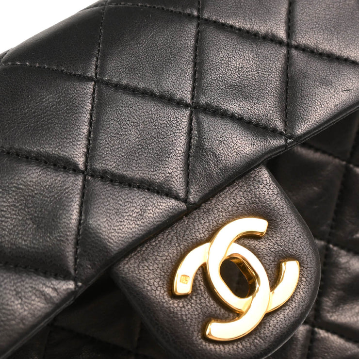 Chanel 1989-1991 Black Lambskin Mini Classic Square Flap Shoulder Bag