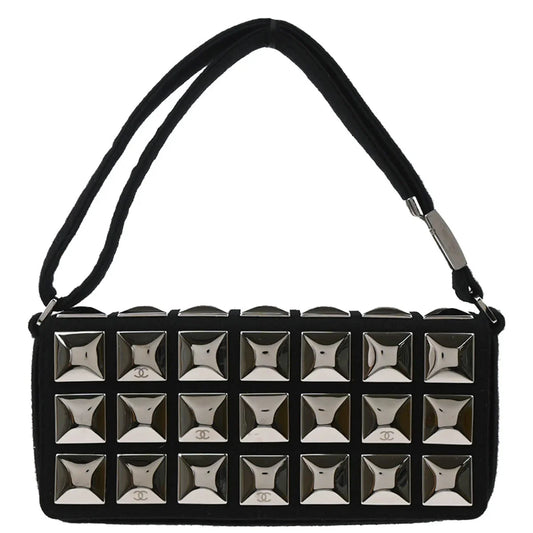 Chanel 2003-2004 Black Cotton Ice Cube Shoulder Bag