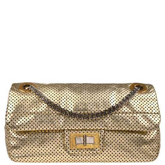 Chanel Gold Perforated Lambskin Mademoiselle Lock Shoulder Bag