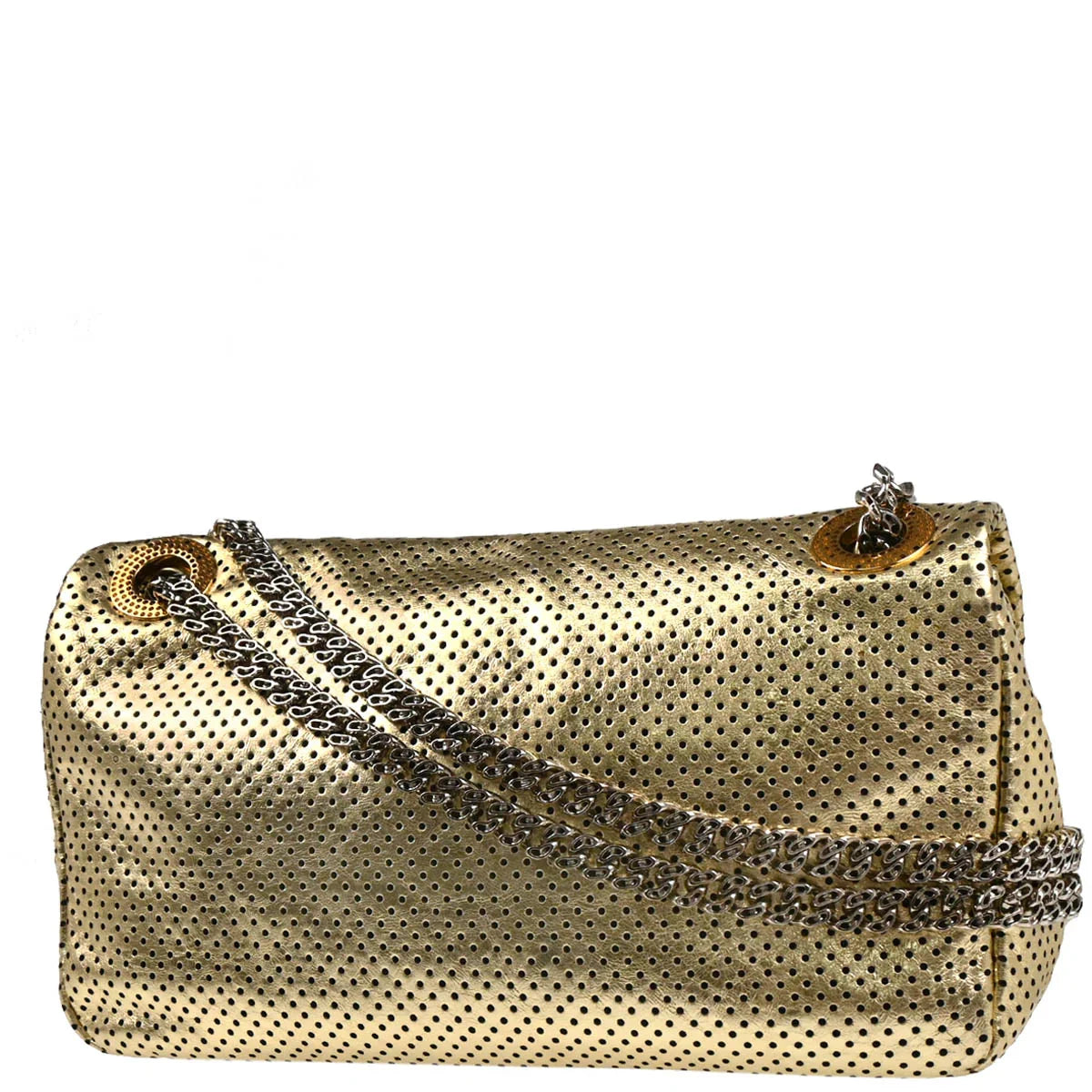 Chanel Gold Perforated Lambskin Mademoiselle Lock Shoulder Bag
