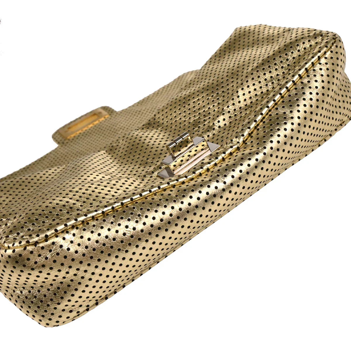 Chanel Gold Perforated Lambskin Mademoiselle Lock Shoulder Bag