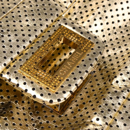 Chanel Gold Perforated Lambskin Mademoiselle Lock Shoulder Bag
