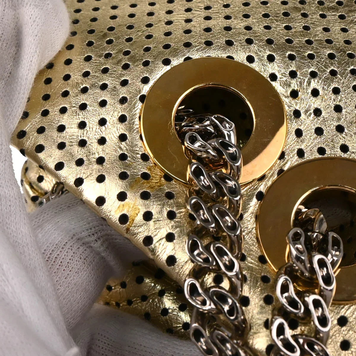 Chanel Gold Perforated Lambskin Mademoiselle Lock Shoulder Bag