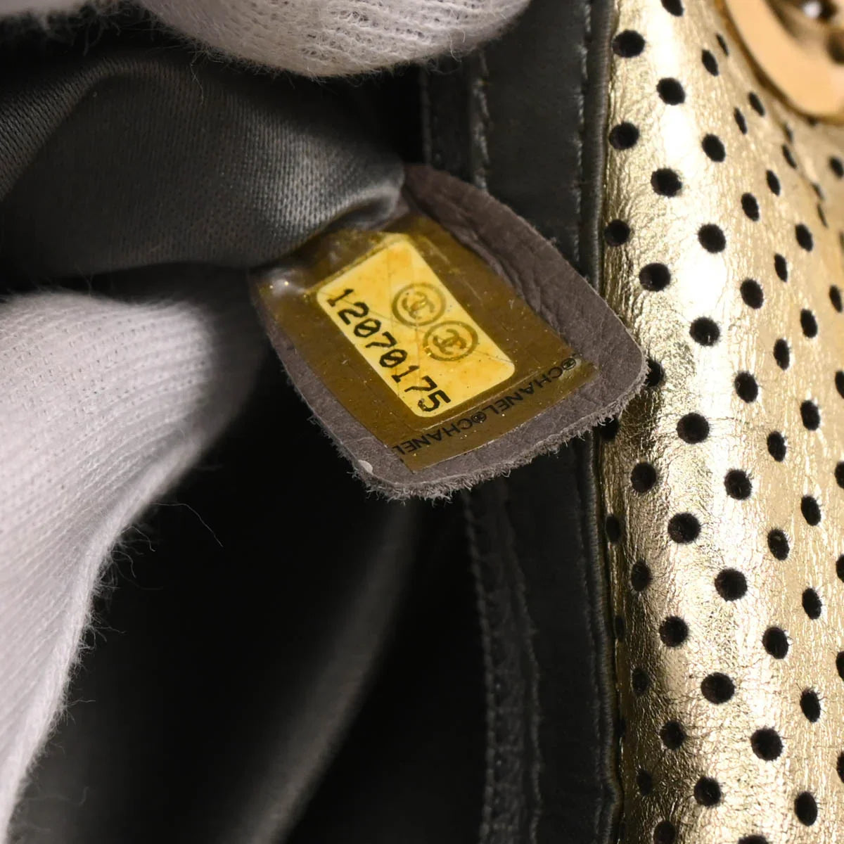 Chanel Gold Perforated Lambskin Mademoiselle Lock Shoulder Bag