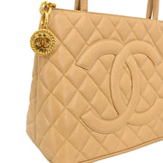 Chanel 2002-2003 Beige Caviar Medallion Tote Handbag