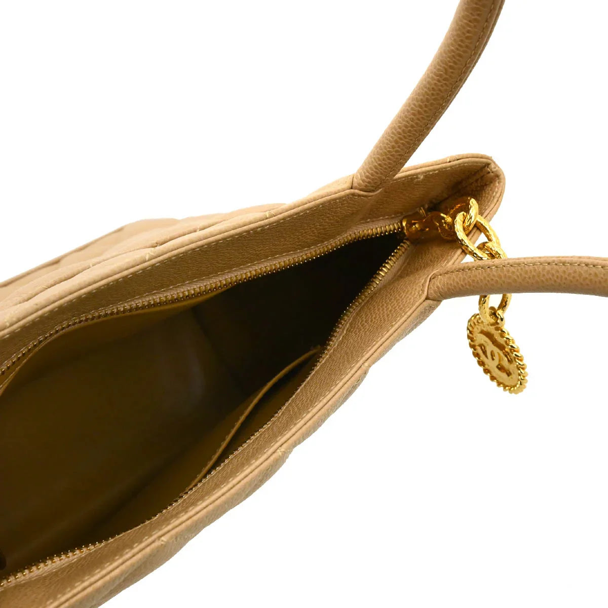Chanel 2002-2003 Beige Caviar Medallion Tote Handbag