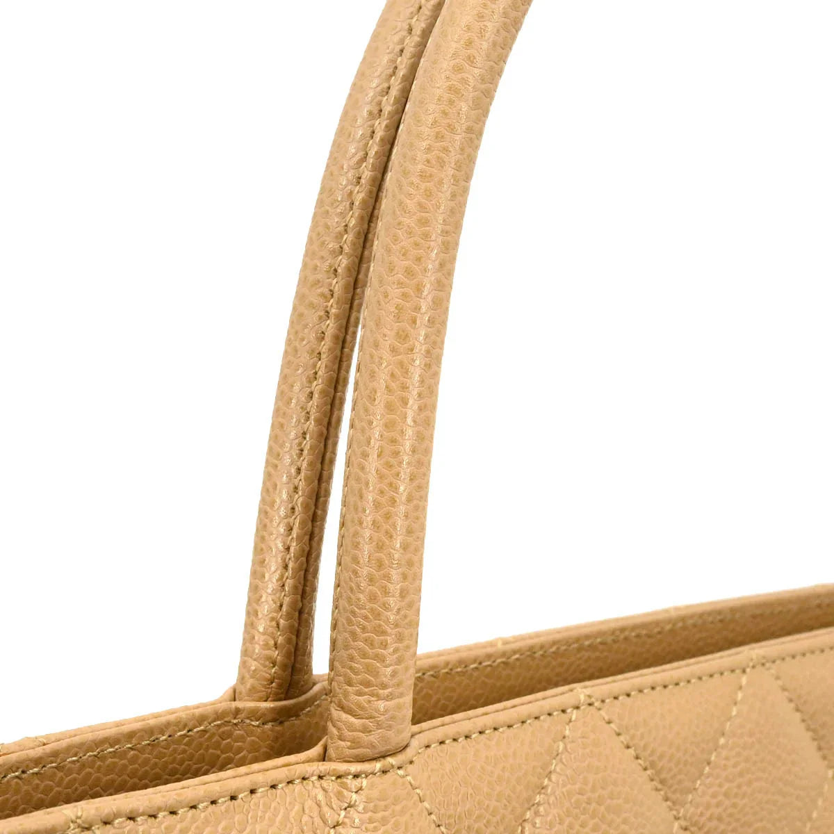 Chanel 2002-2003 Beige Caviar Medallion Tote Handbag