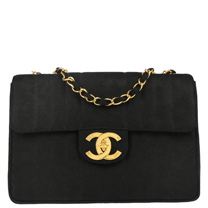 Chanel 1991-1994 Black Cotton Jumbo Mademoiselle Classic Flap Bag