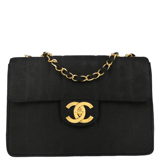 Chanel 1991-1994 Black Cotton Jumbo Mademoiselle Classic Flap Bag