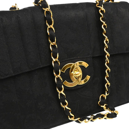 Chanel 1991-1994 Black Cotton Jumbo Mademoiselle Classic Flap Bag