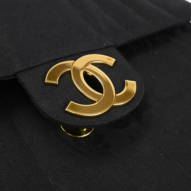 Chanel 1991-1994 Black Cotton Jumbo Mademoiselle Classic Flap Bag